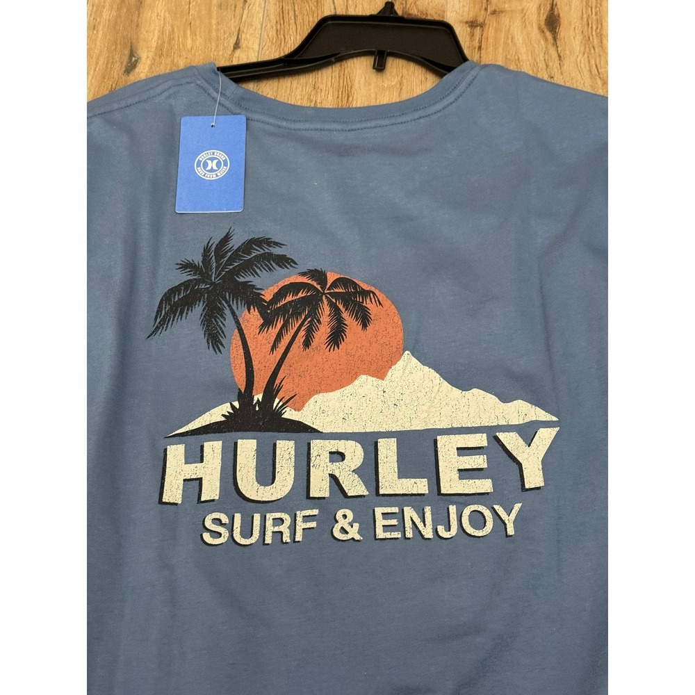Hurley Mens XXL Blue Surf & Enjoy Graphic T-Shirt Short Sleeve Cotton Tee NEW - Picture 6 of 10
